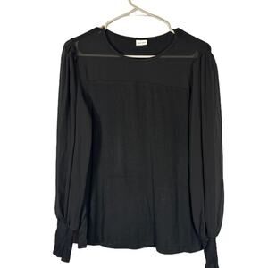 Lascana Black Long Sheer Chiffon Puff Sleeve Crew  Neck Blouse Women Sz L